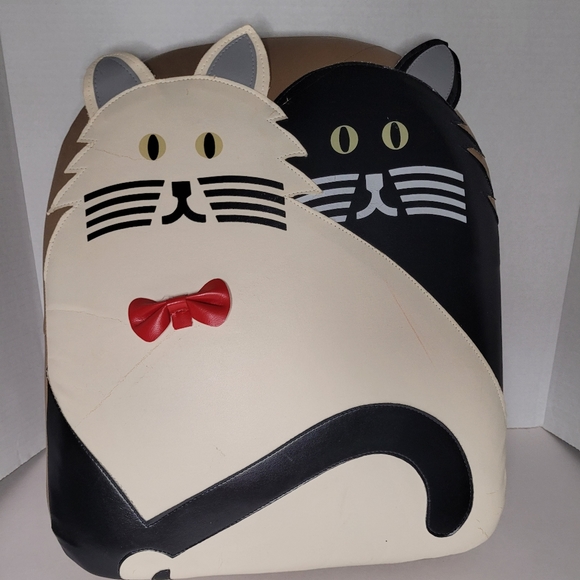 Twin Kitties Vintage Cushion Black and White Cats Red Bow Zipper Closure - Picture 2 of 11